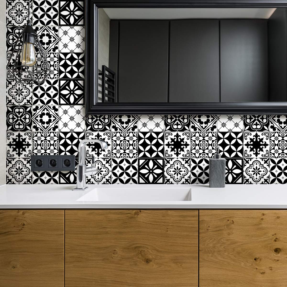 Ambiance Sticker Self-Adhesive Decorative Wall Decal Cement Tile for Bathroom and Kitchen Rosario- Pack of 24 Stickers of 10 x 10 cm