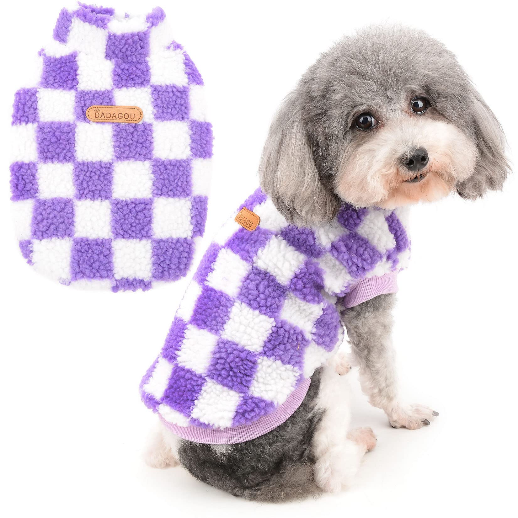 Zunea Fuzzy Dog Jumper for Small Dogs Warm Fleece Winter Jacket Coat Plaid Puppy Clothes Fluffy Pullover Sweater Coat Soft Pet Apparel for Dogs Girl Boy Chihuahua Yorkie Cat Purple XL