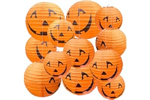 PheiLa Halloween Pumpkin Paper Lanterns Set for Halloween Party Garden Decoration, Multi-Sized, Pack of 12