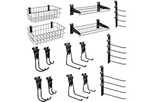 BOBIBAN 24PCS Slatwall Accessories Set, Includes Metal Slatwall Baskets, Shelves and Hooks, Heavy Duty Slat Wall Organizer Kit for Shops, Garage and Room Storage (Black,24pcs)