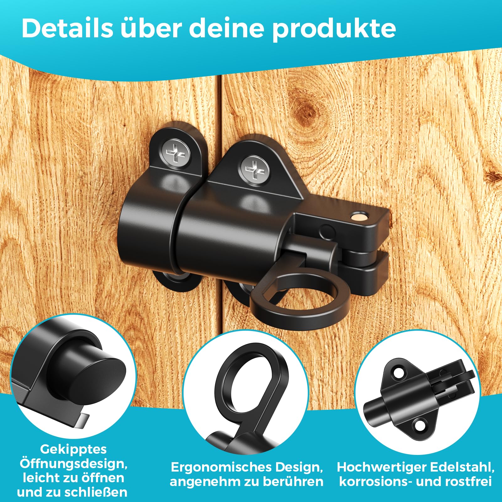 2 Stück Automatische Türriegel, Federriegel Schlossriegel, Riegelschloss Gartentor Riegel Schubriegel mit Schrauben, Schiebeschloss für Fenster, Schranktüren, Gartentore, Tierkäfige usw 5