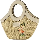Tommy Bahama Mini Tote Bag, Women's Travel Handbag with Adjustable Shoulder Strap, Embroidered Flamingo and Palm Tree Design, Cream, One Size