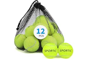 SPORTIC Tennis Balls, Duty Felt Pressurized Tennis Ball with Mesh Bag for 12PC or 36PC -High Bounce Training Exercise Tennis Balls for Beginners & Pet Dog Playing Balls, 3/4/12/36 PCS