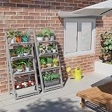 HOMIDEC 4-Tier Wooden Ladder Plant Stand Foldable Grey view 6
