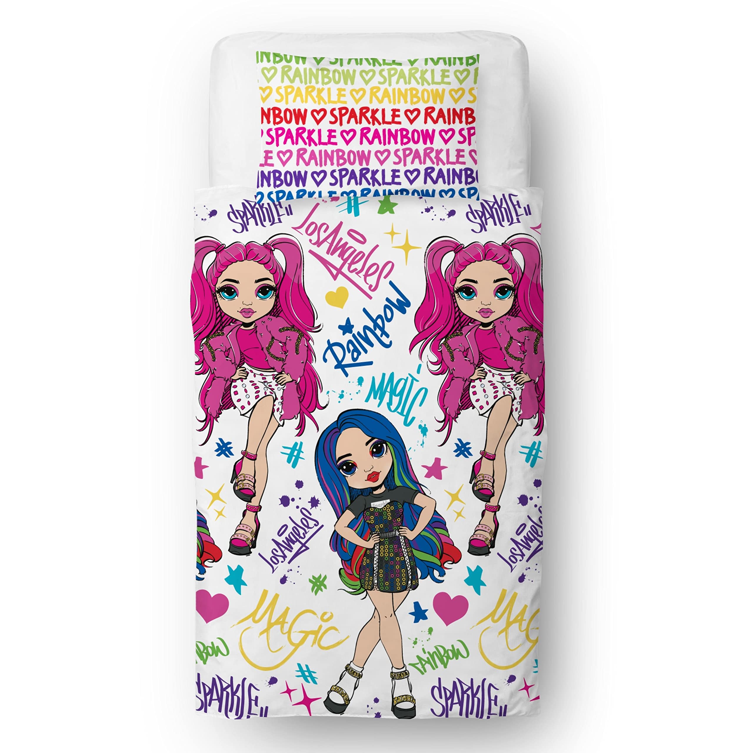 Rainbow High Official Single Childs Duvet Cover Set | Glow Design Reversible 2 Sided Bedding Including Matching Pillow Case | Character World Brands Single Bed Set