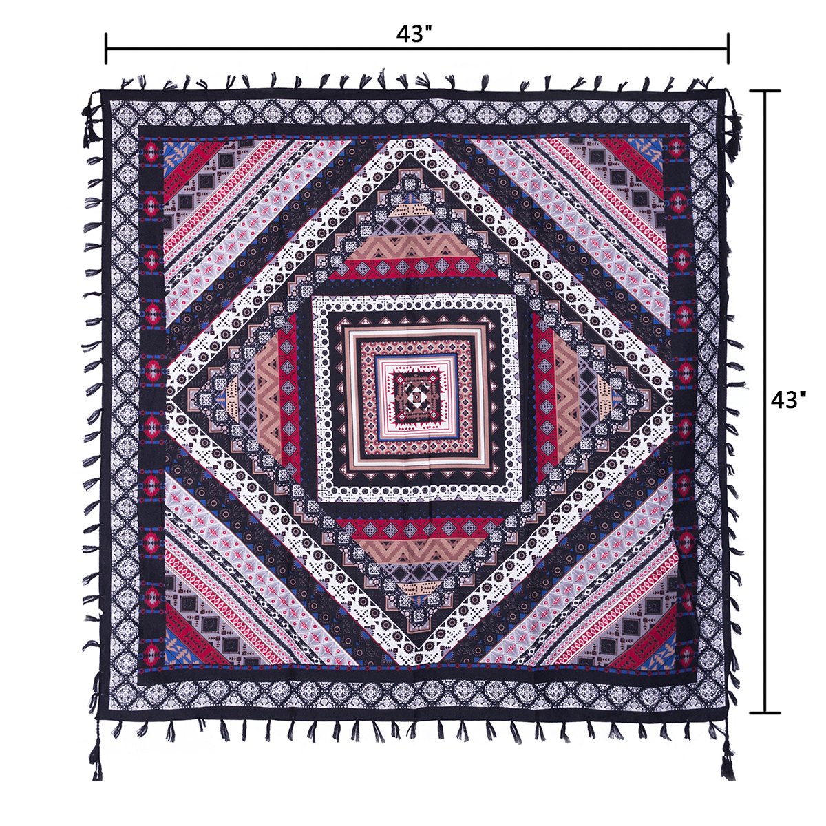 EVRFELAN Women Boho Scarf Tassel Shawl Tapestry Tablecloth Beach Towel Picnic Throw Wall Hanging Yoga Mat Ladies Cotton Scarves by Popular Handicrafts (Black2)