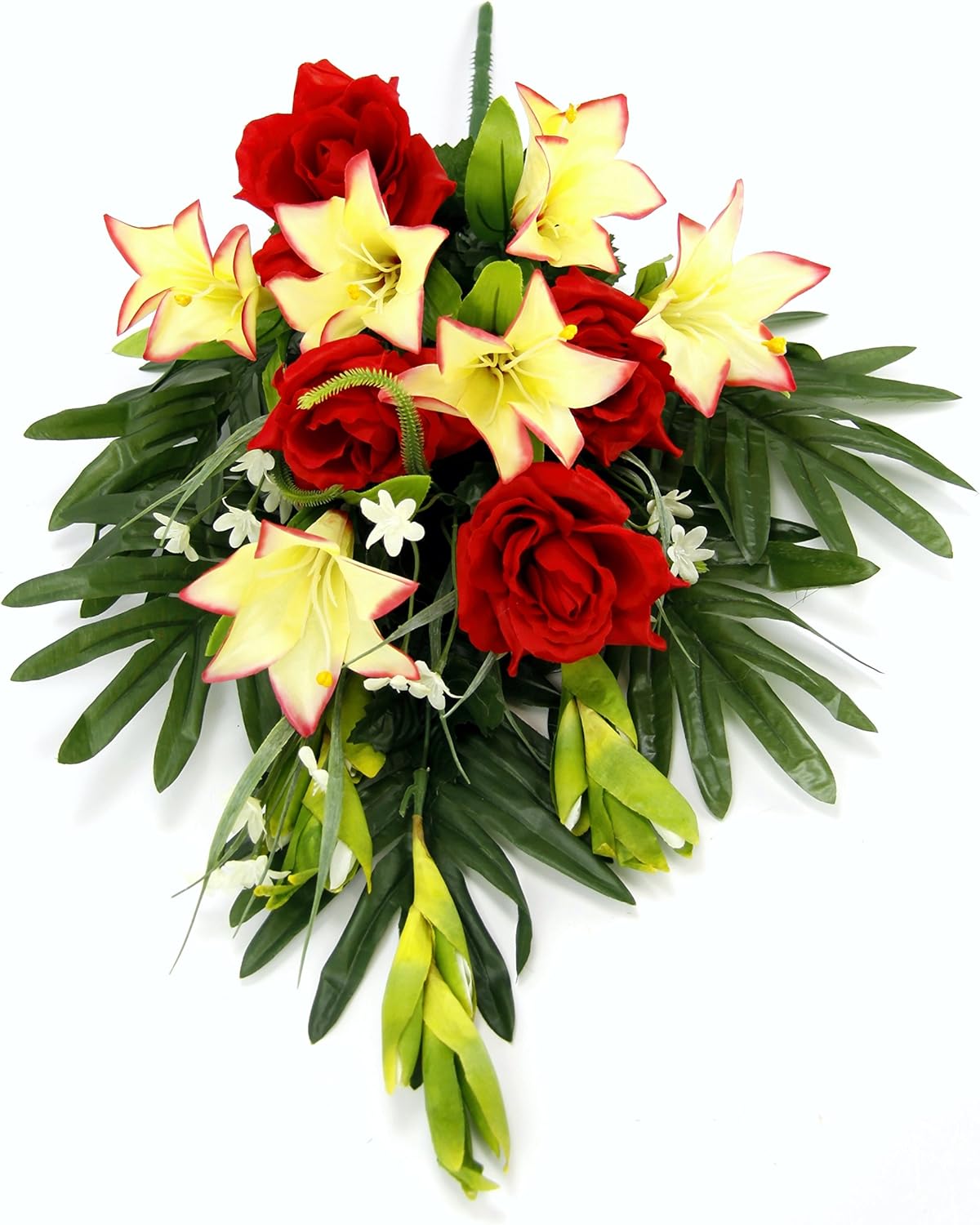 Flair Flower Grave Ornament With Artificial Lilies Artificial Flowers Grave Decoration Rose Petals Cemetery Arrangement Red White 70 X 34 X 20 Cm Grave Topper Roses Topper