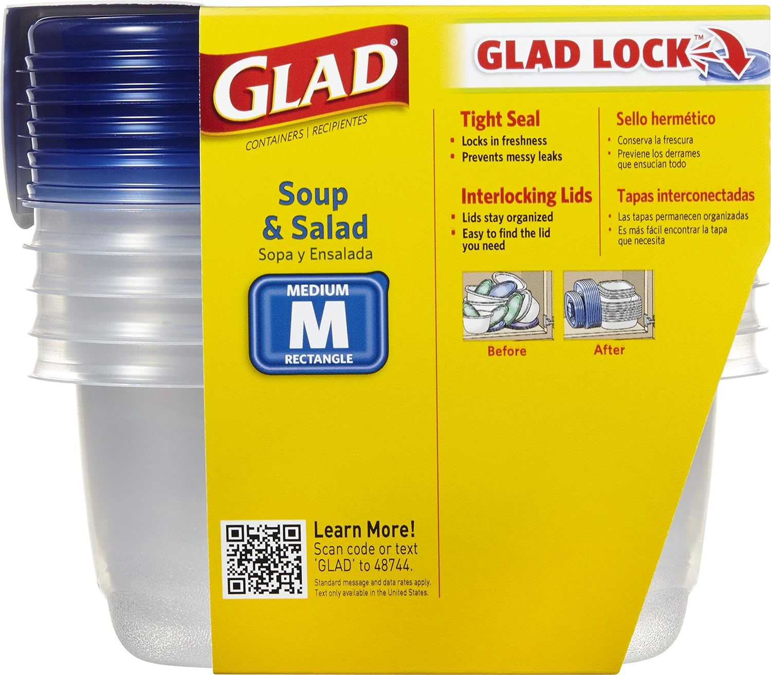 GladWare Soup & Salad Food Storage Containers, Medium Rectangle Holds 24 Ounces of Food, 5 Count Set: Home & Kitchen
