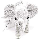 Holiday Time Christmas Elephant,White Glitter Covered,Gold Hanging Loop