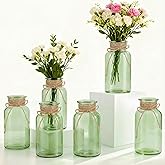 LEYIQU Vintage Glass Flower Vase, Farmhouse Glass Centerpiece Vases Mason Jars for Weddings, Parties & Home Decor Bulk (6,Green)