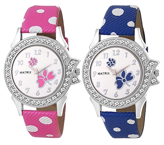 Analogue Blue-White-Pink Dial Women's & Girl's Combo Of 2 Watch - Bae-8