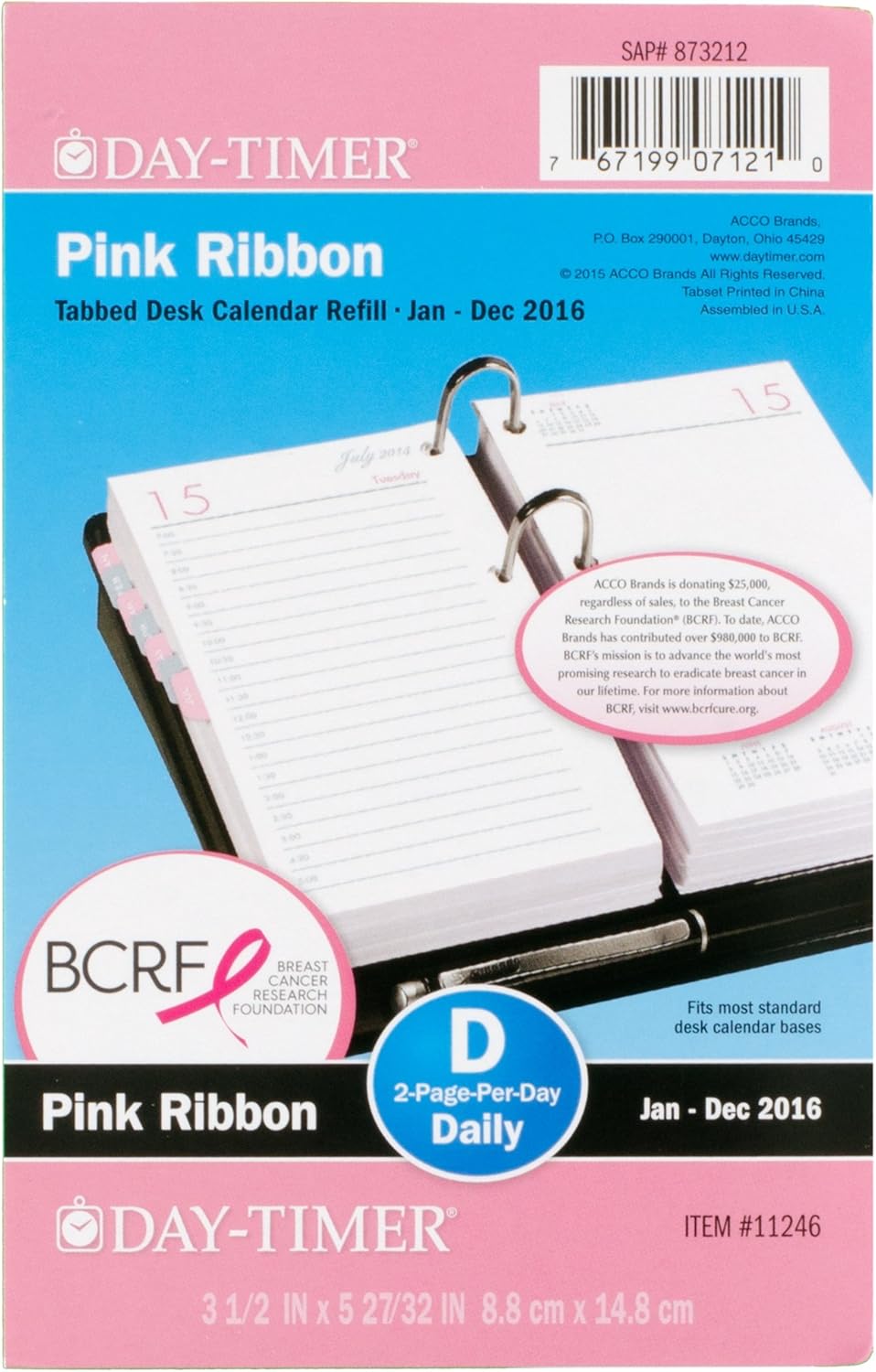 DayTimer Pink Ribbon Desk Calendar Refill 2016 for 17