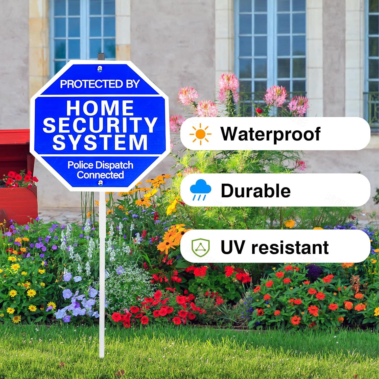 Protected By Home Security System Yard Sign-100% Aluminum Heavy Duty Police Dispatch Connected Warning Sign UV Protected With Ground Stake 28