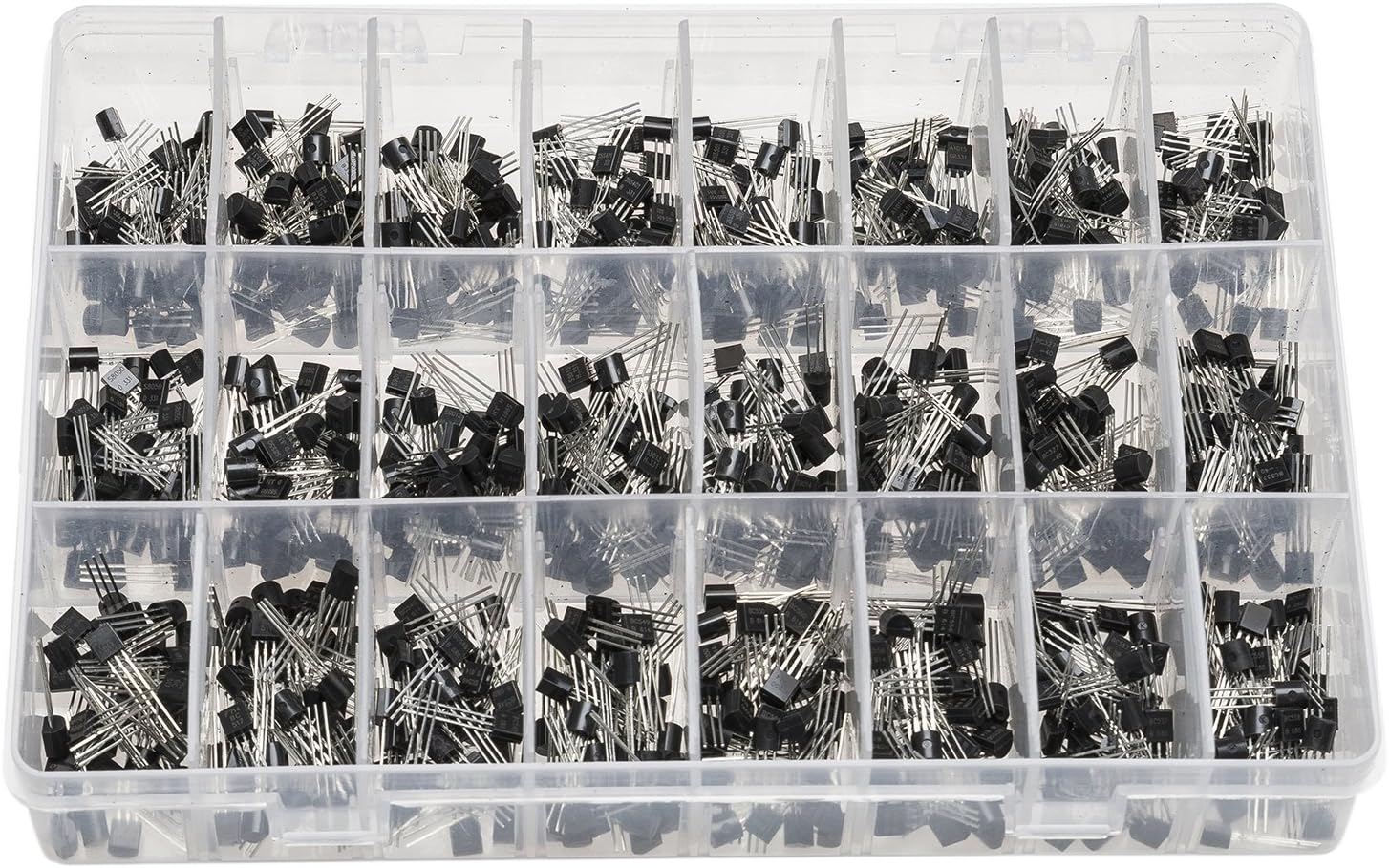 Terrans 840Pcs 24Values 2N2222-S9018 / BC327-BC558 NPN PNP Power Transistor Assortment Assorted Box Kit for General Purpose and Switching Applications