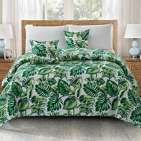 Euromat Tagesdecke 2 Kissenbezuge 3 Tlg Set Steppdecke Bettuberwurf Tavira Grun Weiss Ecru Jungle 220x240 2 40x40 Amazon De Kuche Haushalt Wohnen