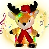 Houwsbaby Christmas Musical Light up Reindeer LED Stuffed Animals Rudolph Plush Toys Lullaby Singing Animated for Toddlers Xmas Gift Holiday,Brown,13''