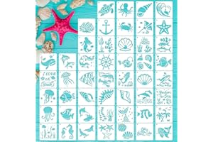 CH HAICHENG 50 PCS Ocean Animal Painting Stencils Reusable Sea Stencils for Painting on Wood Rocks Canvas Fabric Glass Pottery 4x4 Inch