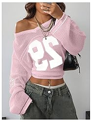 BEAUDRM Women's Number Letter Graphic Sweater