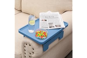 BAMBOOTRAY Couch Arm Table,Sofa Clip on Tray for Armrest Tray,Sofa Arm Table with Phone Holder,Couch Table for Living Room Bedroom,TV Tray Table for Eating & Drinking (Blue, 13.7"D x 9.8"W x 1.7"H)
