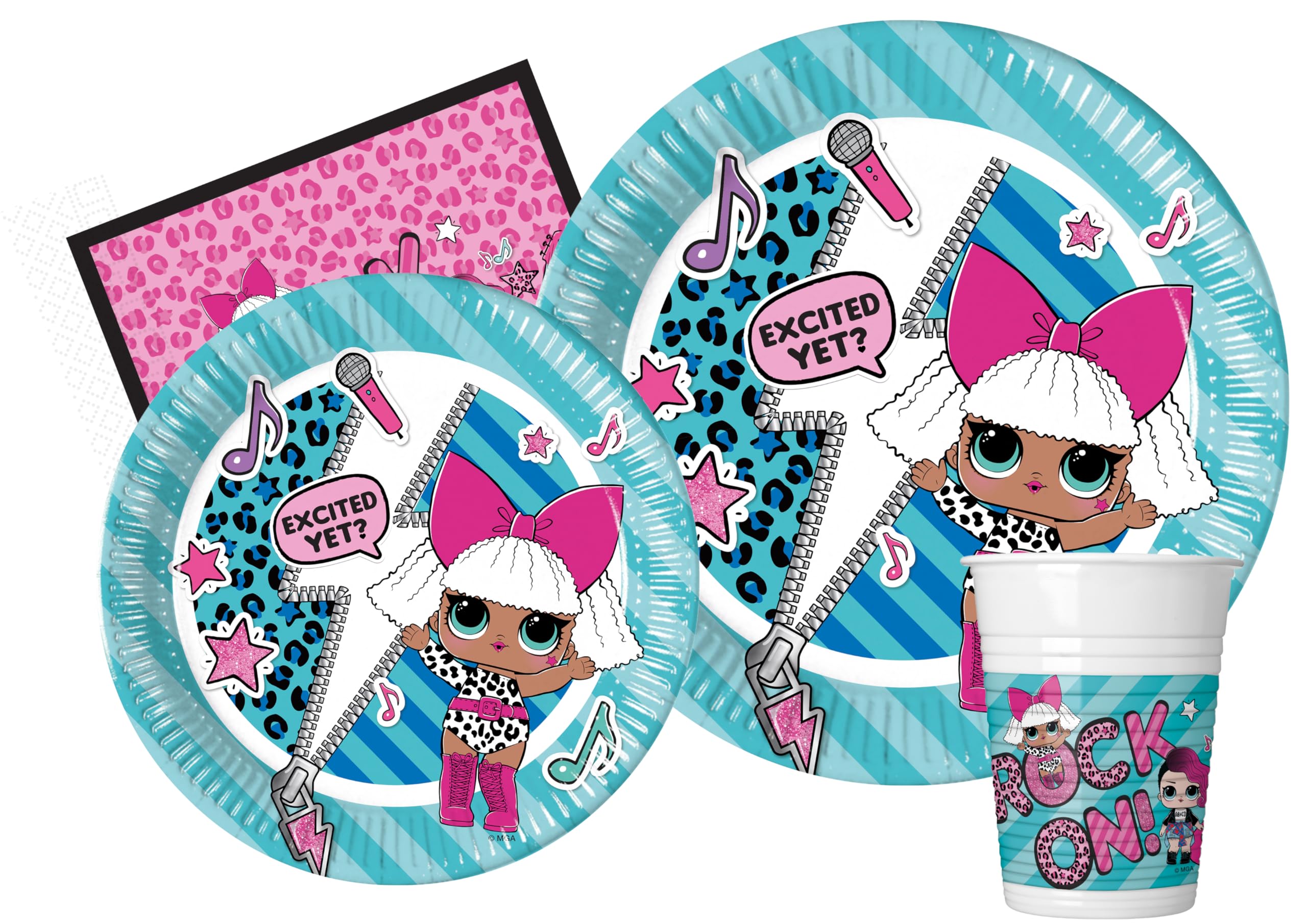 Party Tableware Set L.O.L. Surprise! Rock On! for 24 people (112 pcs: 24 paper plates Ø23cm, 24 paper plates Ø20cm, 24 cups 200ml, 40 paper napkins 33x33cm)