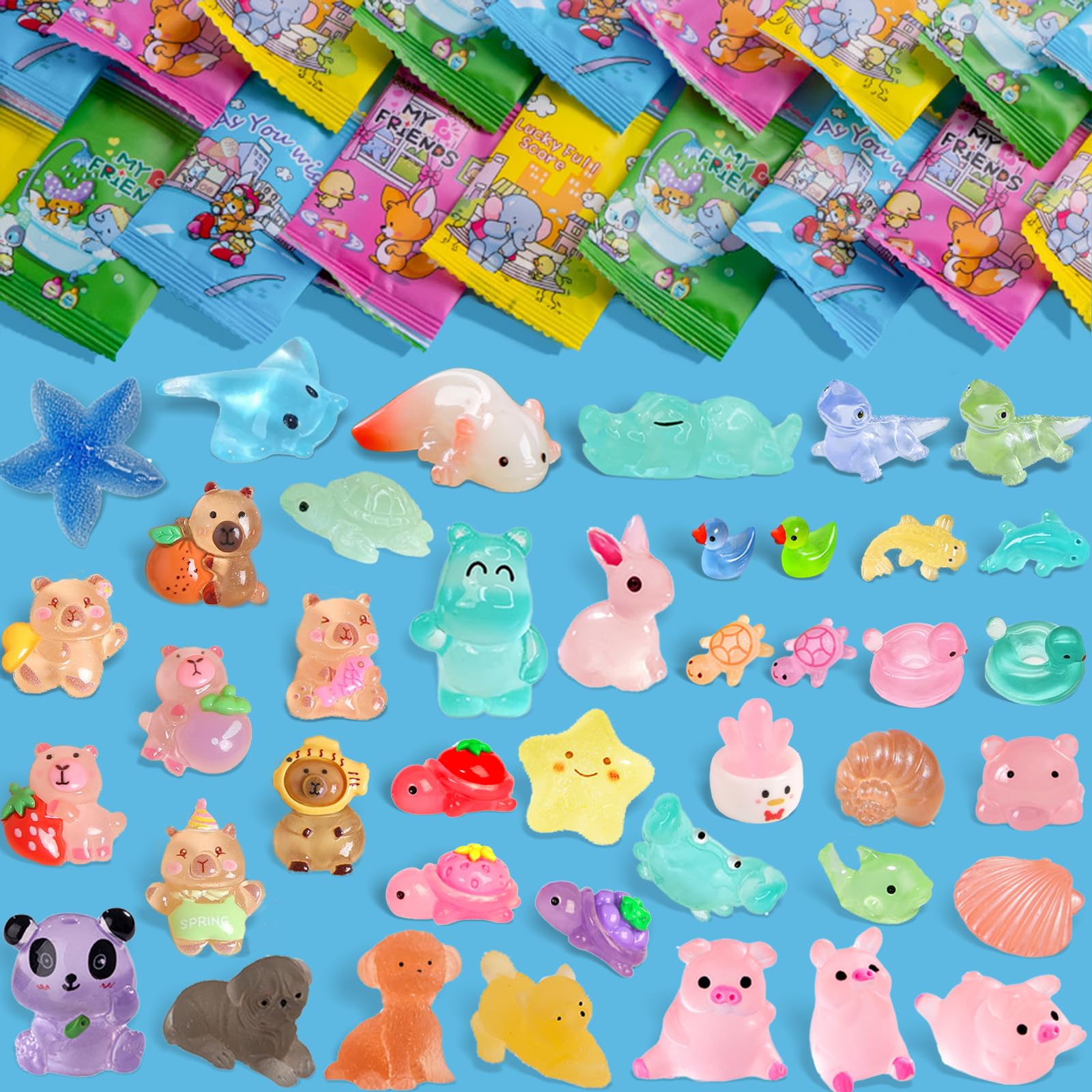 50PCS Resin Animals Blind Bags, Glow in The Dark Mini Resin Animals Mixed, Tiny Animal Figurines Mystery Bag for Party Favors, Treasure Hunt Games | Dollhouse, Mini Garden Landscape, Hide Crafts Decor — image 1