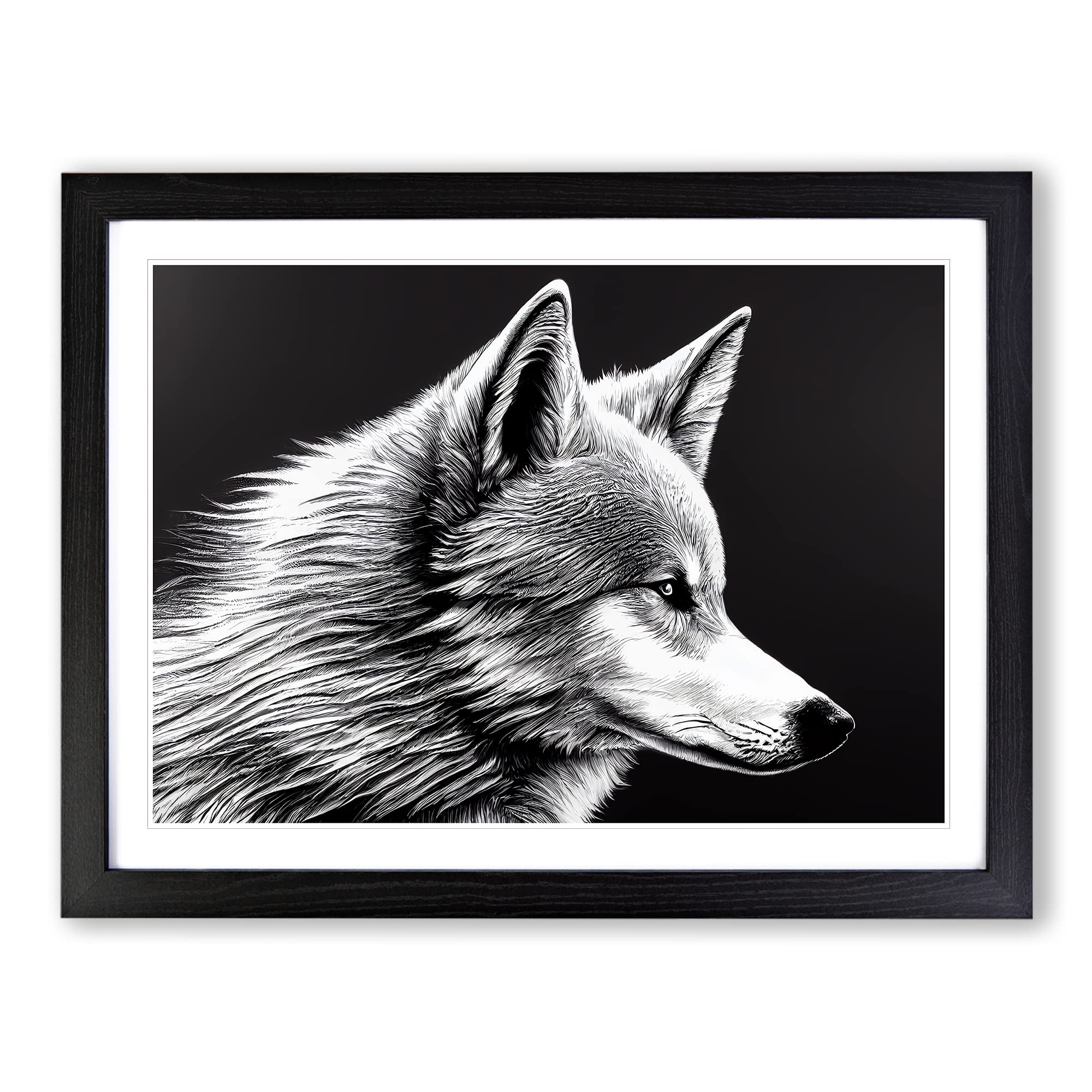 Spectacular Wolf Framed Print | A3 Black Framed Wall Art | Ready to Hang | Modern Animal Picture | Living Room Bedroom Lounge Office