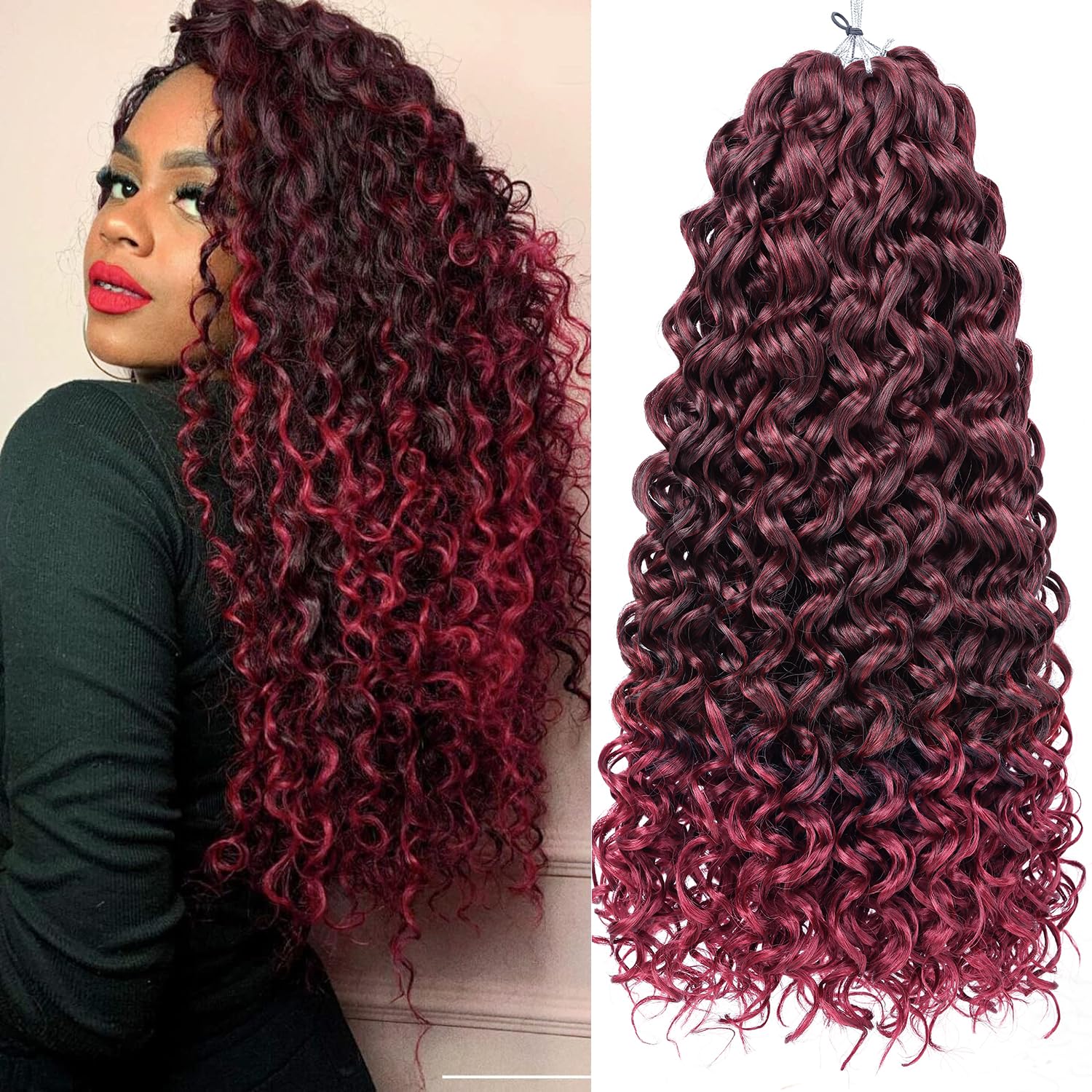 Mscat 8 Pack GoGo Curl Crochet Hair - 18 Inch Burgundy Beach Curl Synthetic Deep Twist Crochet Braids