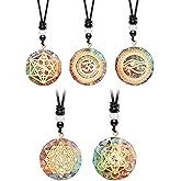 MTLEE 5-Piece Chakra Necklace Set: Orgonite Crystal Pendants, Healing Energy, Unisex-Adults, Elegant, 1.38 Inches