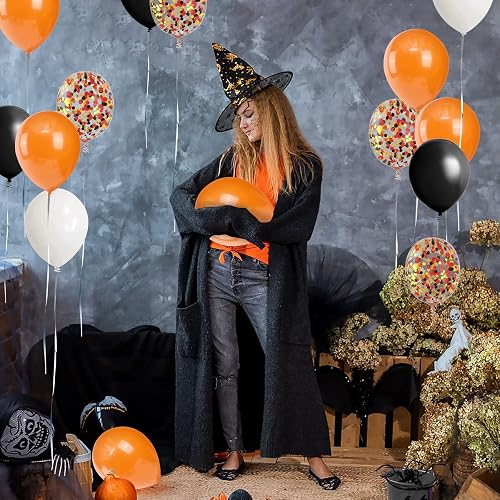 Lot De 60 Ballons Halloween - Latex 12 Pouces (30 Cm) - Orange, Noir, Blanc, Cuivre, Paillettes - Décoration Fête