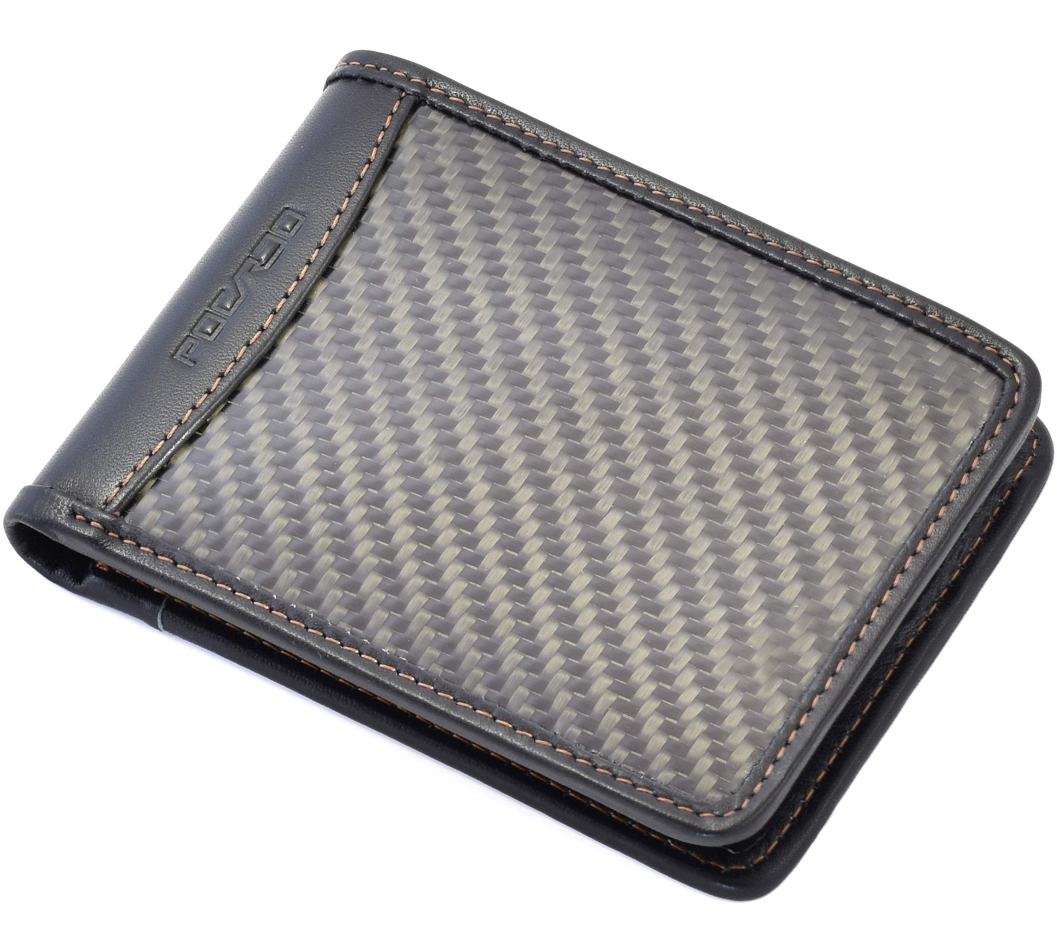 POCARDO Premium Mens Wallet | Carbon Fibre & Black Leather | Compact Size 4 x 3.2 inches Exclusive (Extra Card Slots - w/o Coin Pocket)