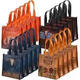 Domensi 24 Pcs Cowboy Party Favor Bags with Handle Non Woven Fabric Cowboy Western Themed Goodie Treat Candy Cookie Gift Bags Wild West Rodeo Birthday Party Decorations Supplies for Kids Boy