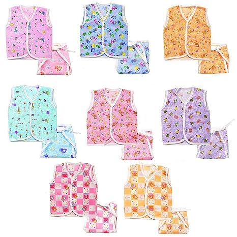 EIO New Born Cotton 8 Jhabla with 8 Langot Diaper (Pack of 16)