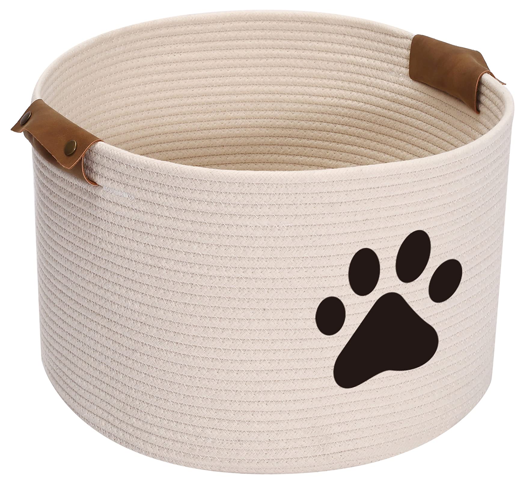 Xbopetda Round Cotton Rope Basket Pets Toy Storage Bin - Storage Chest for Dog Toys Laundry Basket Living Room Organizer Dog Stuff Box Storage （Beige）