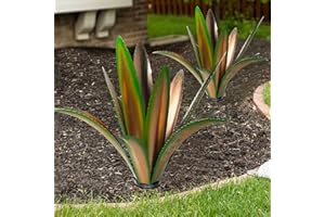 TOMBABY Enlarge thickened Wind Resistant Metal Agave Garden Art Metal Plant Country Garden Sculpture Statue Outdoor decoration Agave Metal Plant Courtyard Garden Lawn Ornament Gift (12 Leaves Green 2 pcs)