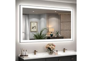 SMIROR 55x30 LED Bathroom Mirror with Black Frame Wall Mounted, Illuminated Vanity Mirrors with Lights, Dimmable, Anti-Fog, Memory, Shatterproof, ETL Listed (Front Lighted and Backlit)