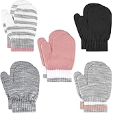 ONESING 5 Pair Toddler Mittens Black Baby Winter Gloves for Girls Boys - Warm Newborn Gloves