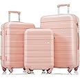 Merax Luggage Set 3 Pcs, ABS Hard Shell Durable Lightweight, 360 Silent Spinner Wheels, TSA Lock, All Pink, 20/24/28 Inch