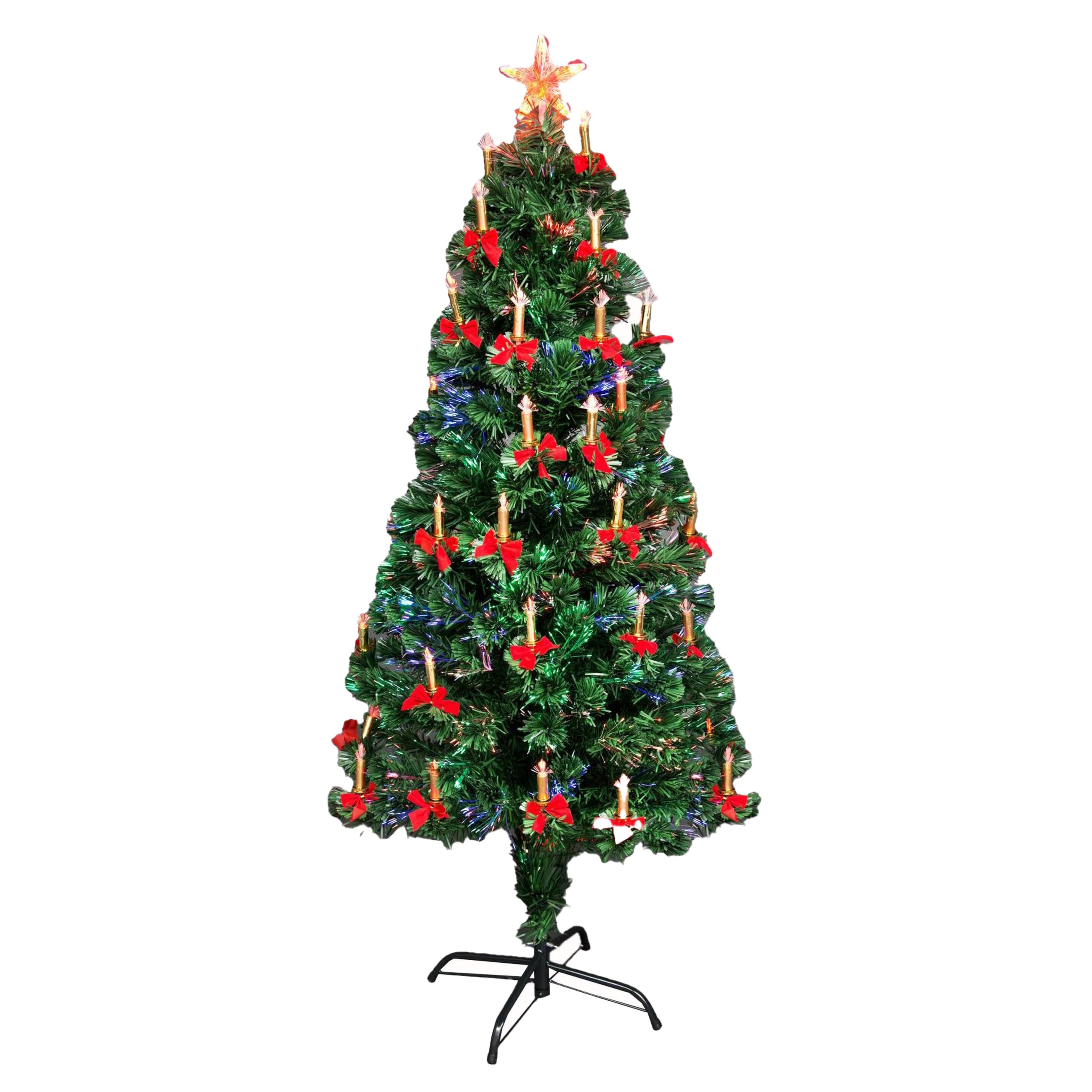 3Ft/90cm Fibre Optic Christmas Tree with Star Topper - LED Lights Candle & Bow Decorations - Pre-Lit Green Artificial Xmas Tree - Multicolor Changing Lights — image 1