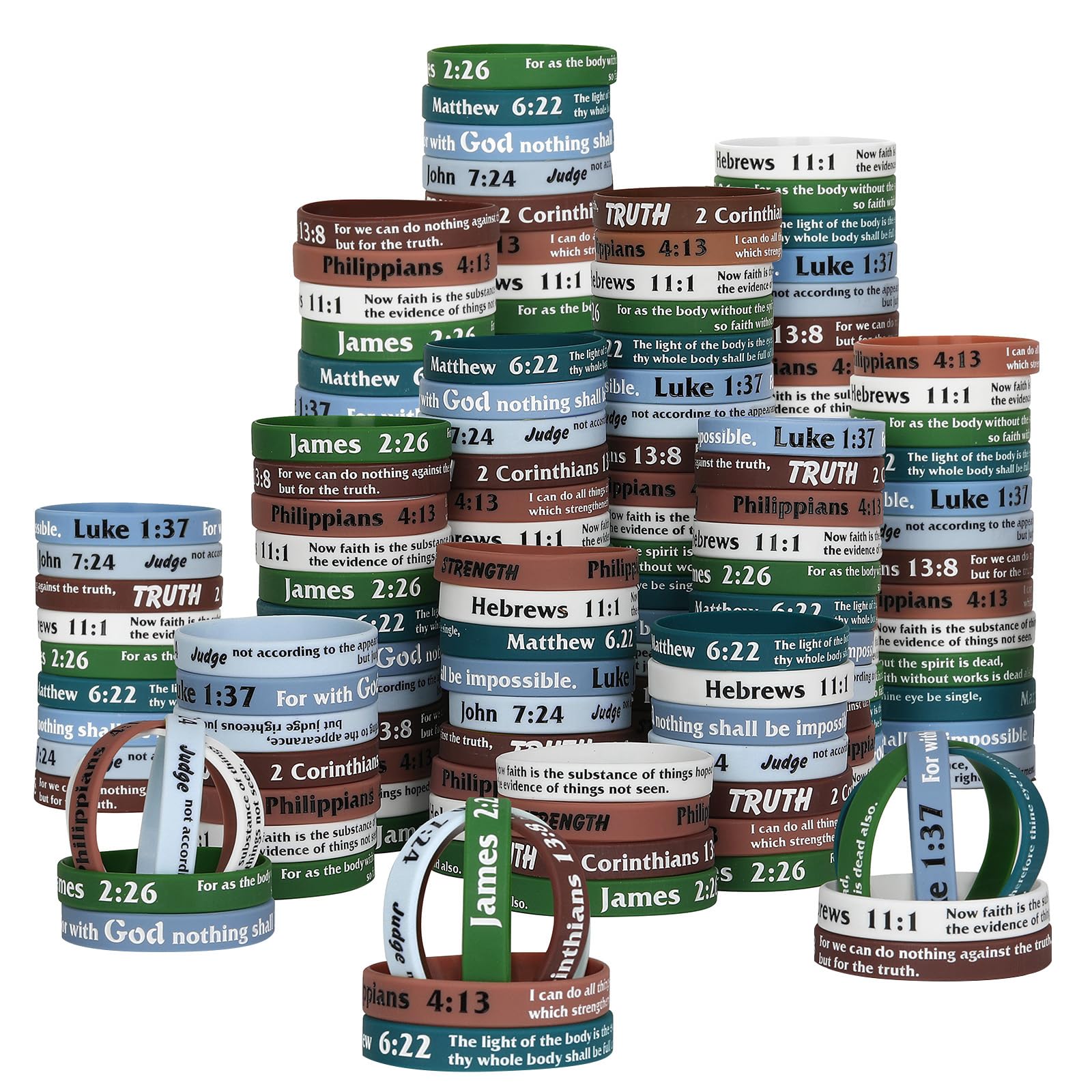 LVNRIDS 140 Pieces Bible Verse Silicone Wristbands Christian Inspirational Rubber Bracelets Religious Bracelet for Men Women Teens Gifts for Church School Christmas Easter(Dark)