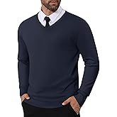 CRYSULLY Men's V Neck Sweater Knitted Pullover Casual Soft Lightweight Long Sleeve Dress Sweater