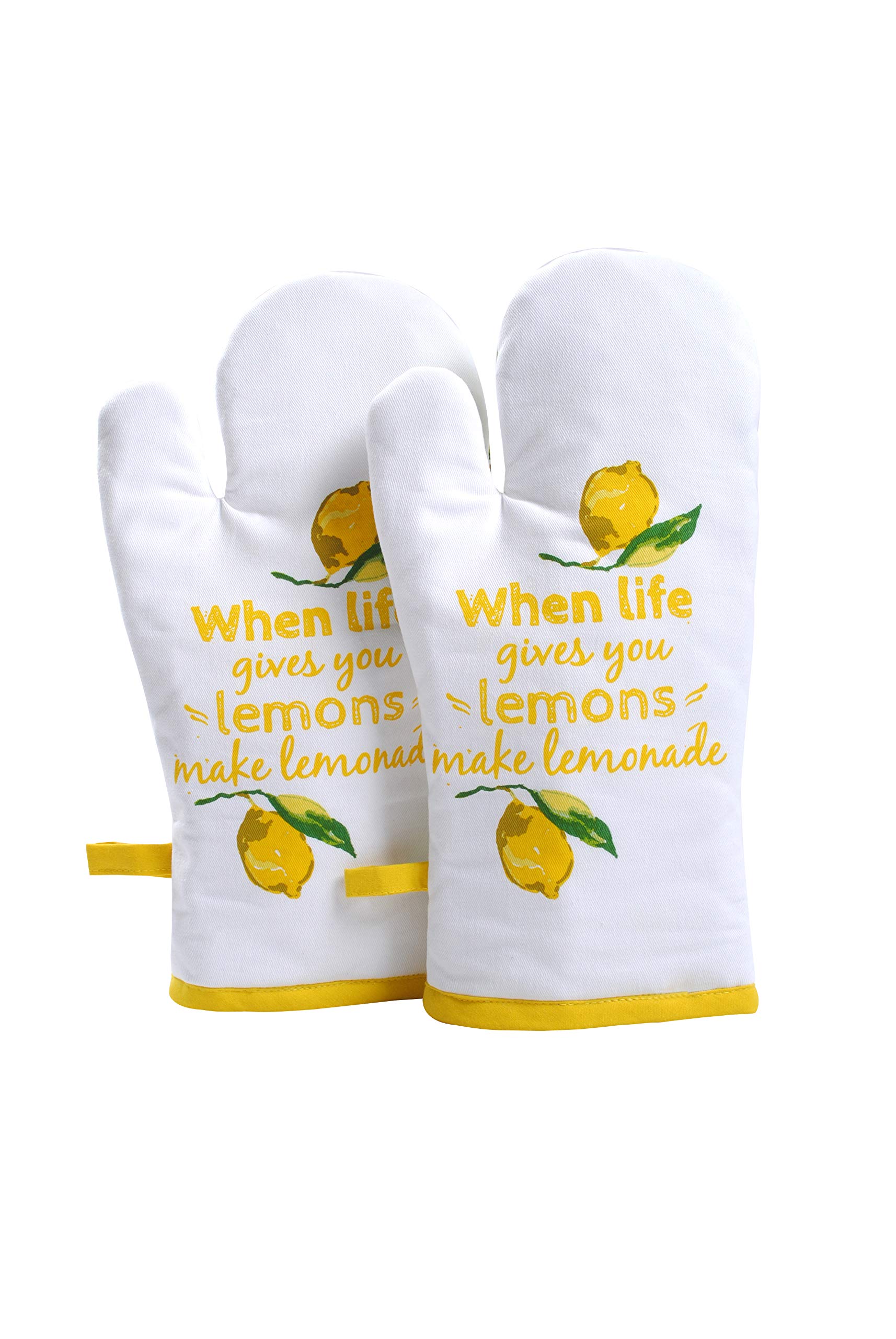 AMOUR INFINI Set of 2 Oven Mitts Citrus Splash | 18 x 33 cm | 100% Cotton Machine Washable | Oven gloves with Hanging Loop | Quilted Liner for Heat Resistance