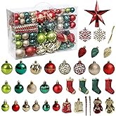 ROSELEAF 132pcs Christmas Tree Decoration Set - Red, Green & Gold Shatterproof Hanging Ornaments - Folk Art Style - Christmas, Wedding, Anniversary