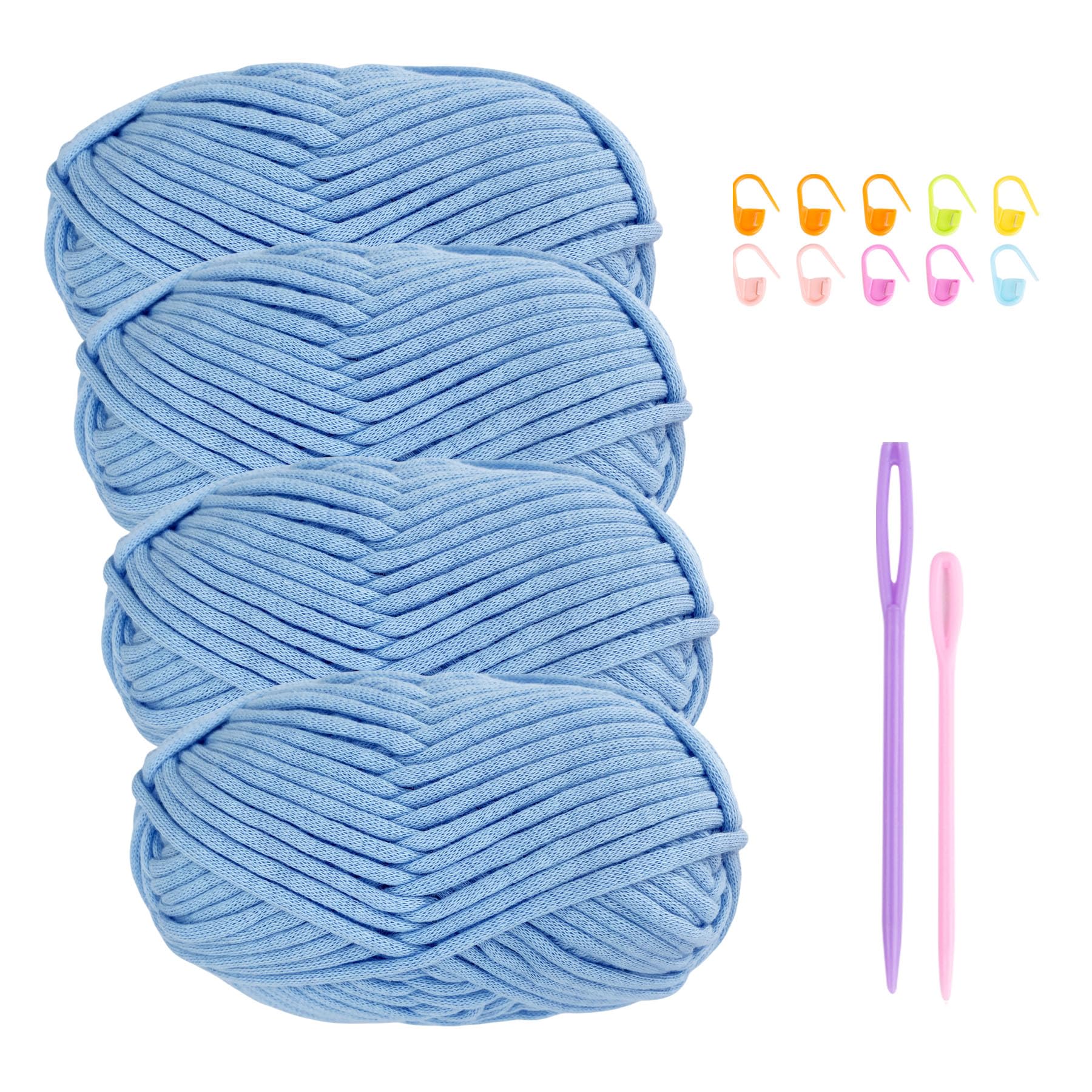 Chunky Yarn for Crochet Cotton Yarn for Crochet Chunky Wool 4x50g Crochet Yarn for Beginners Crochet Wool Knitting Yarn with Crochet Accessories Blue Yarn