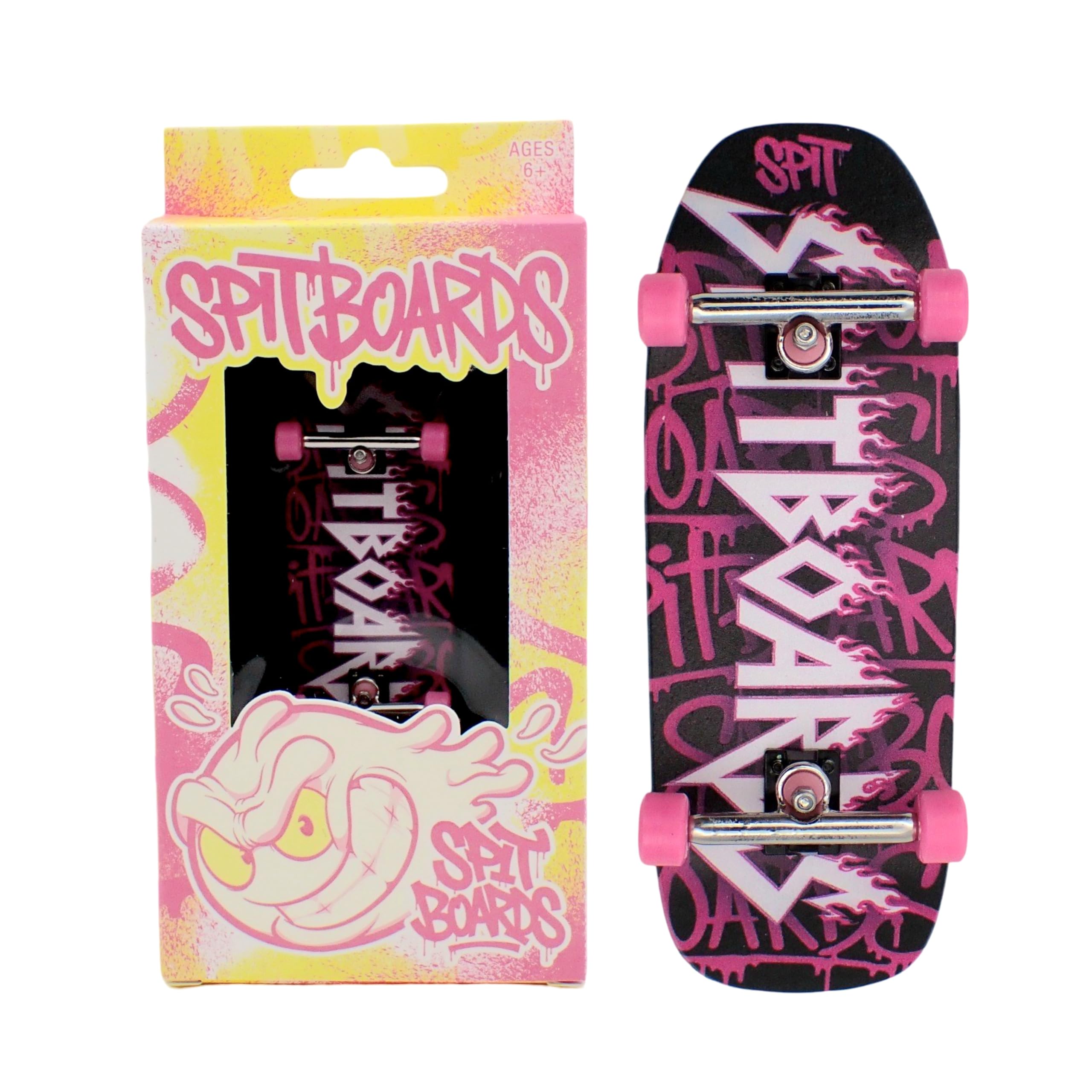SPITBOARDS 34mm Fingerboard Oldschool Cruiser Pro Complete Setup, Pre-Assembled 5-Layer Wood, Pro Trucks, Soft Urethane 60D Bearing Wheels, Real-Wear Graphics, Lasered Foam Tape 'Heavy-Metal'