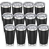Orebigo 20 oz Tumbler with Lid Stainless Steel Insulated Tumblers Bulk Double Wall Vacuum Cups Powder Coated Travel Mug Keep Drinks Cold and Hot, Black, 12 Pack
