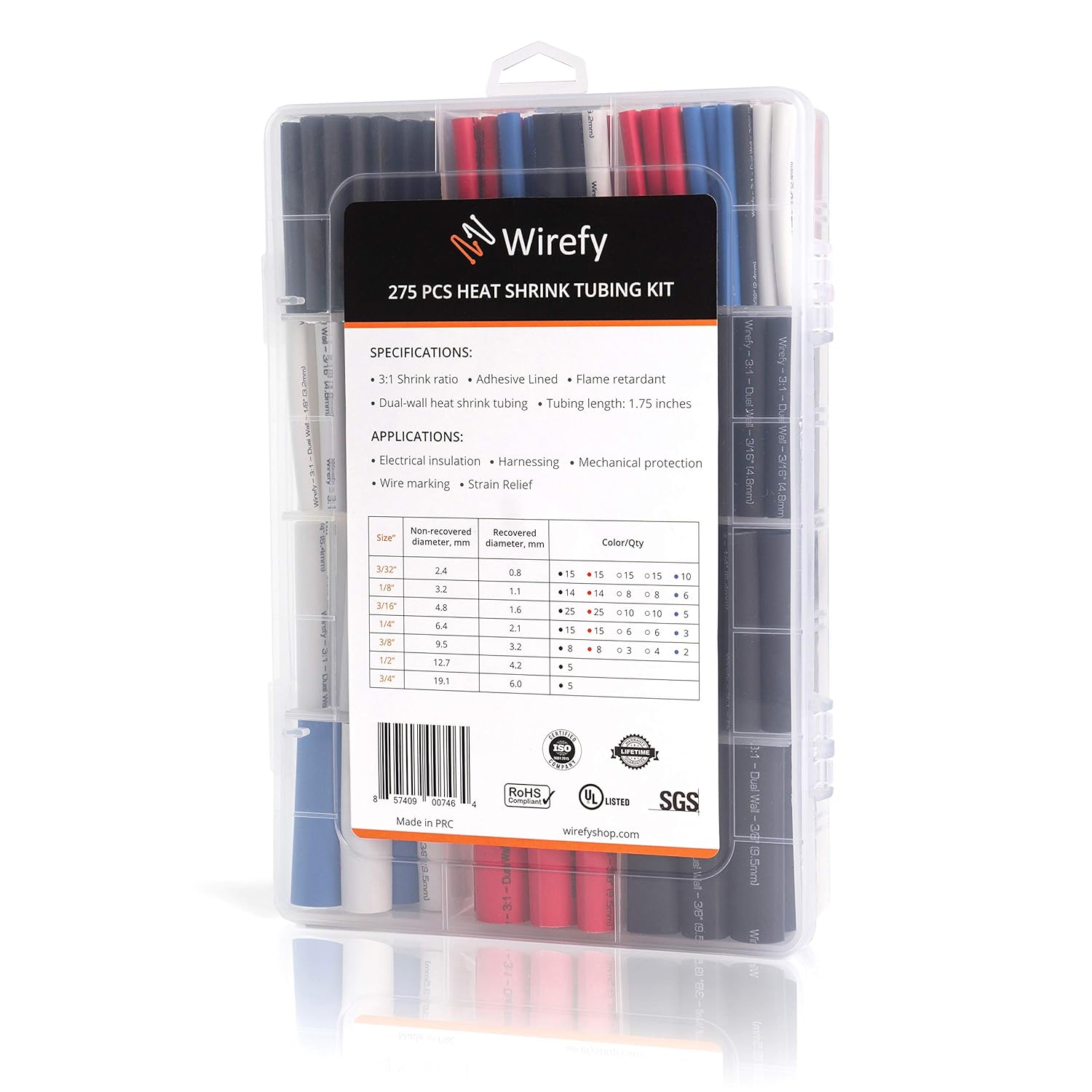 Wirefy 275 PCS Heat Shrink Tubing Kit - 3:1 Dual Wall Tube - Adhesive Lined - Marine Shrink Tubing - Black, Red, White, Clear, Blue: Industrial & Scientific