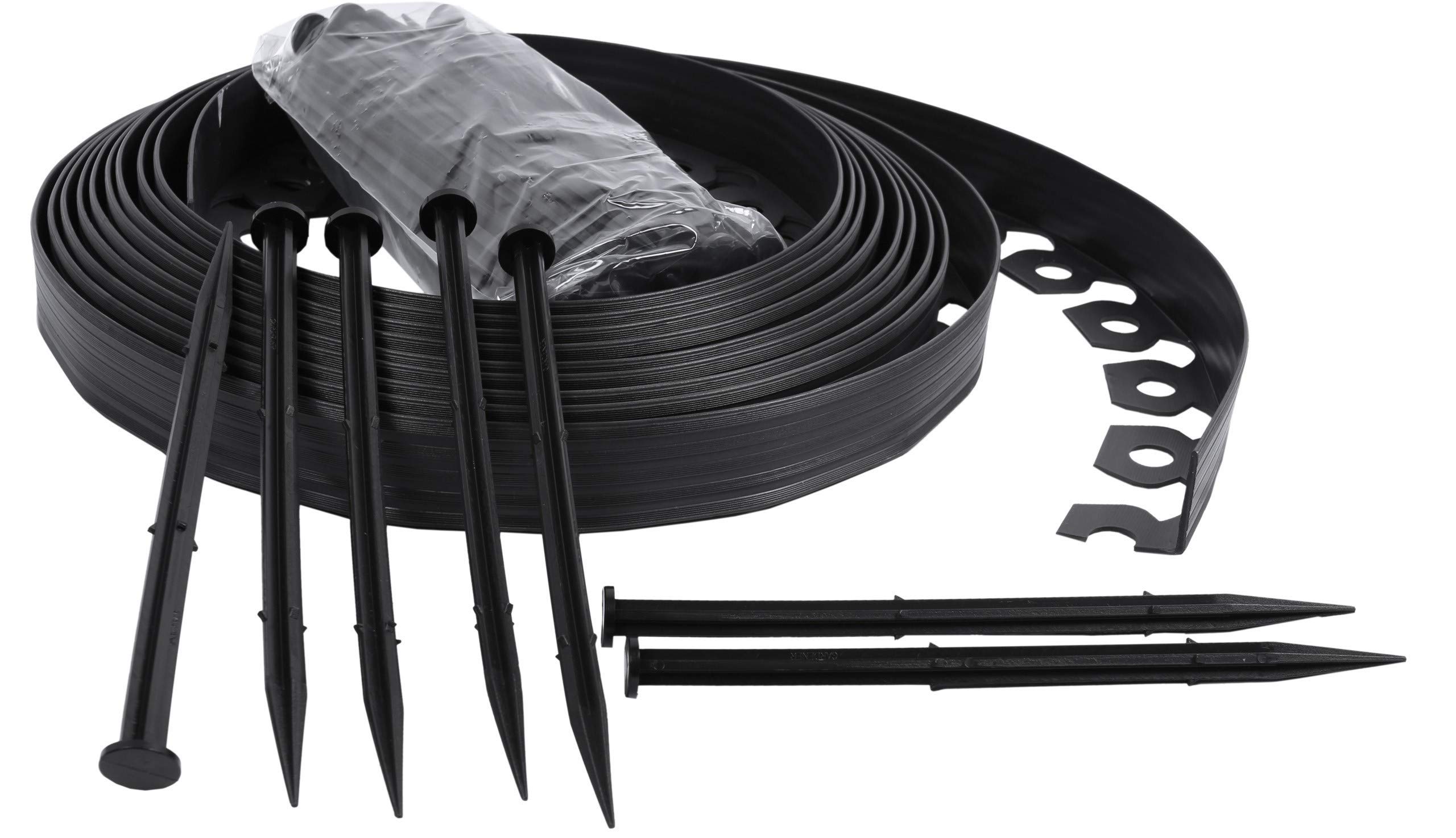 Flexible lawn plastic edging plastic, landscape ideas, 4cm high, with anchors (50m, Black)