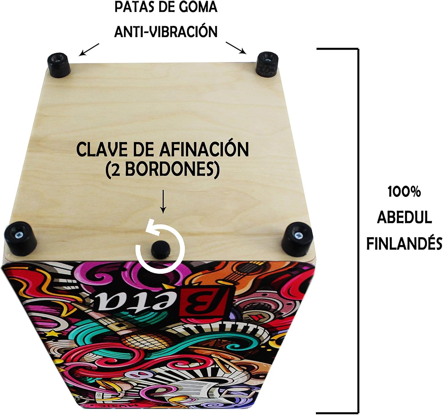 Cajón Flamenco Beta mod. MUSIC | Caja de percusión flamenca semi-profesional de abedul [AFINACIÓN DIRECTA] (color Natural): Amazon.es: Instrumentos musicales