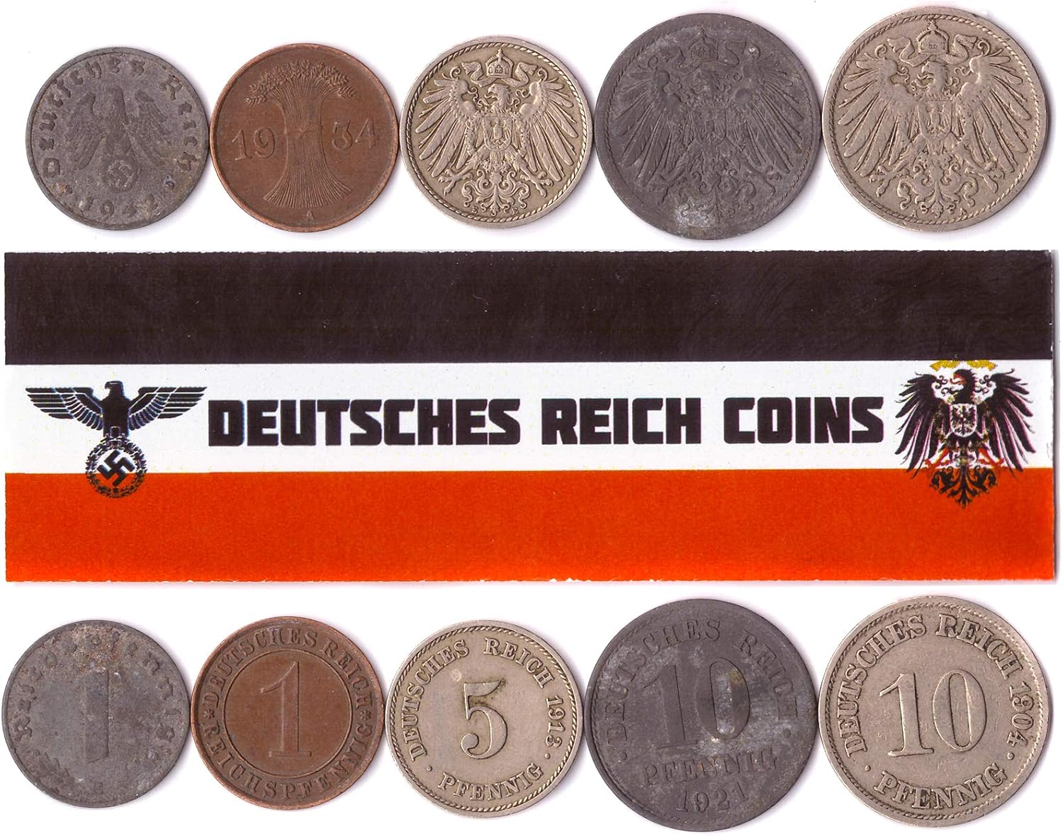5 DEUTSCHES REICH COINS 1871-1945: GERMAN EMPIRE, WEIMAR, NAZI GERMANY WWI WW2. COLLECTIBLE COINS
