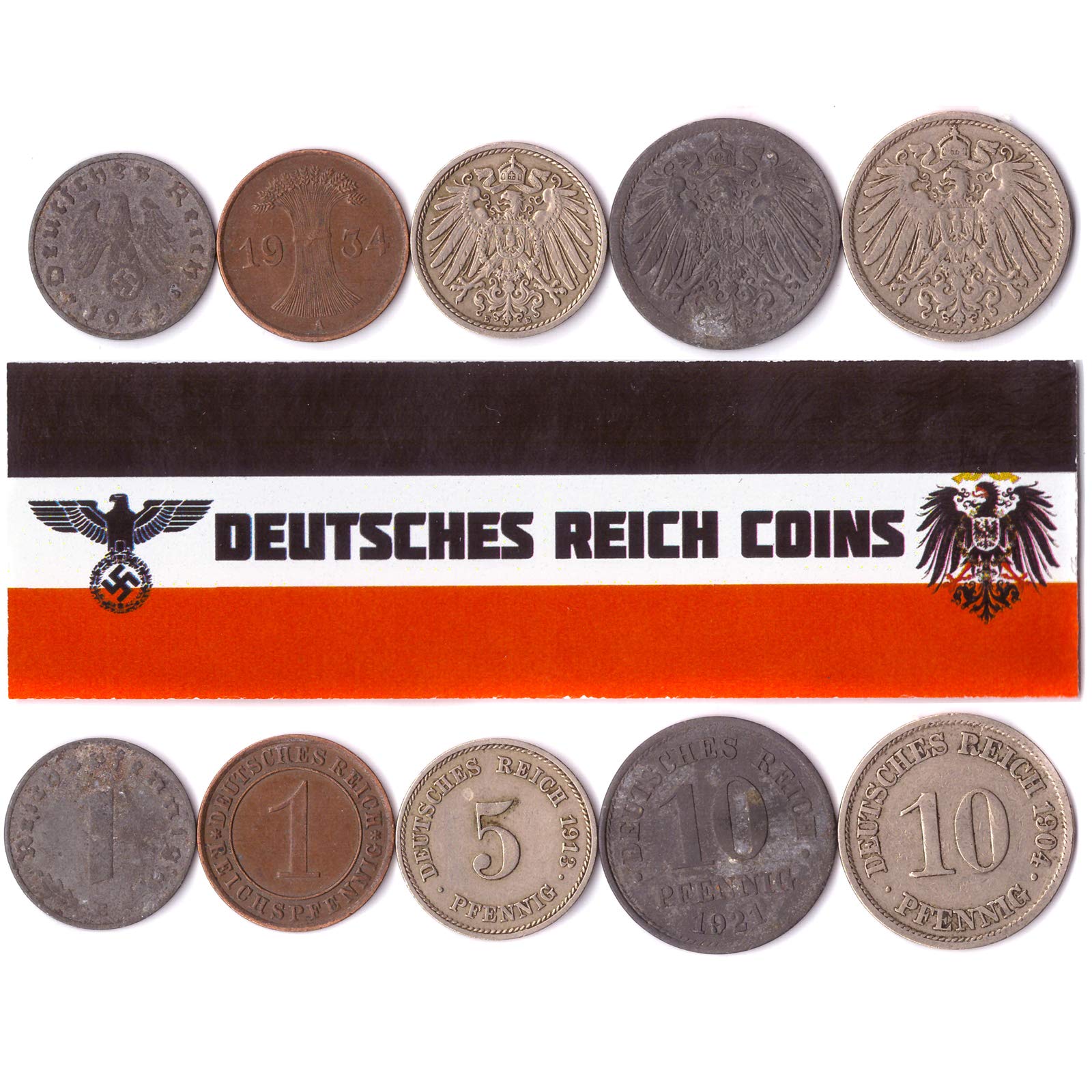 5 DEUTSCHES REICH COINS 1871-1945: GERMAN EMPIRE, WEIMAR, NAZI GERMANY WWI WW2. COLLECTIBLE COINS, OLD COINS FOR YOUR COIN ALBUM, COIN BANK OR COIN HOLDERS
